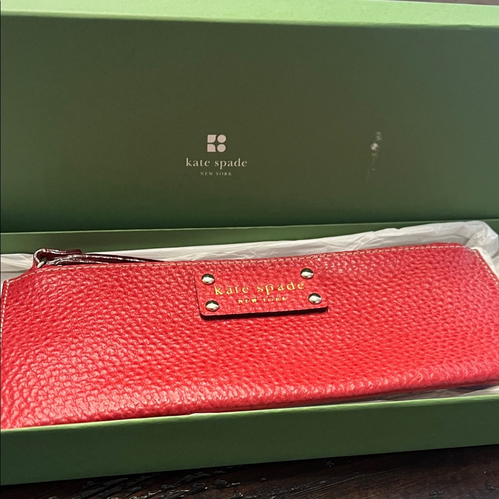 Kate Spade Vibrant Red Pebbled Leather Wristlet - Picture 4 of 4